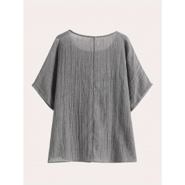 Dragonfly Print Crew Neck Blouse, Casual Short Sleeve Blouse For Spring & Summer, Women's Clothing