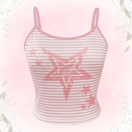 Kawaii Striped Start Print Cami Crop Top, Y2K Spaghetti Strap Sleeveless Top, Women's Clothing