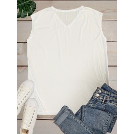 Solid V Neck Tank Top, Casual Cap Sleeve Tank Top For Summer, Women's Clothing