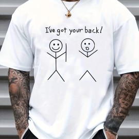 ''I've Got Your Back'' Simple Drawing, Men's Graphic T-shirt, Casual Comfy Tees For Summer