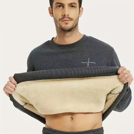 Cross Print Men's Crew Neck Sweatshirt Pullover For Men Fleece Sherpa Lined Sweatshirts For Winter Fall Long Sleeve Tops