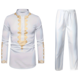 Men's Traditional Long Sleeve Casual African Lightweight Long Shirt, Cheongsam Collar Style