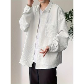 Solid Men's Shirt Top Turn-Down Collar Long Sleeve Closure Male Casual Shirt For Men Daily Vacation Streetwear