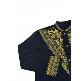 Men's African Dashiki Shirt Metallic Floral Printed Slim Fit Long Sleeve Hoodies Shirts