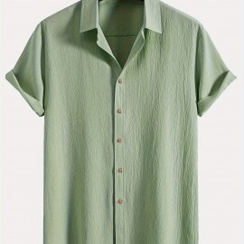 Men's Shirt Top, Solid Color Lapel Short Sleeve Closure Summer Male Casual Button Up Shirt For Daily Business Formal Shirts For Men