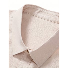 Men's Shirt Top, Solid Color Lapel Short Sleeve Closure Summer Male Casual Button Up Shirt For Daily Business Formal Shirts For Men