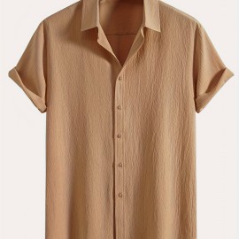 Men's Shirt Top, Solid Color Lapel Short Sleeve Closure Summer Male Casual Button Up Shirt For Daily Business Formal Shirts For Men