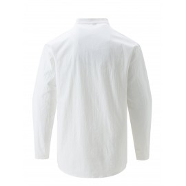 Retro Style Men's Casual Solid Long Sleeve Shirt, Men's Clothes For Spring Summer Autumn, Tops For Men