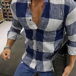 Cotton Blend Men's Shirt Top Turn-Down Collar Long Sleeve Closure Male Casual Shirt For Daily Vacation Beach