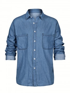 Men's Casual Button Up Long Sleeve Denim Shirt With Chest Pockets, Men's Clothes For Spring Summer Autumn, Tops For Men
