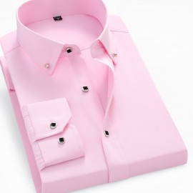 Men's Stylish Solid Shirt, Casual Breathable Lapel Button Up Short Sleeve Shirt Top For Business Activities